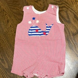 Red Gingham Whale Print Kids Shortall